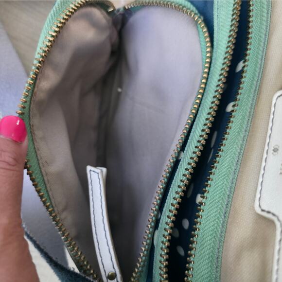 Fossil Crossbody Blue/Green Polka Dot Adjustable Strap PVC Coated Bag - Picture 11 of 12